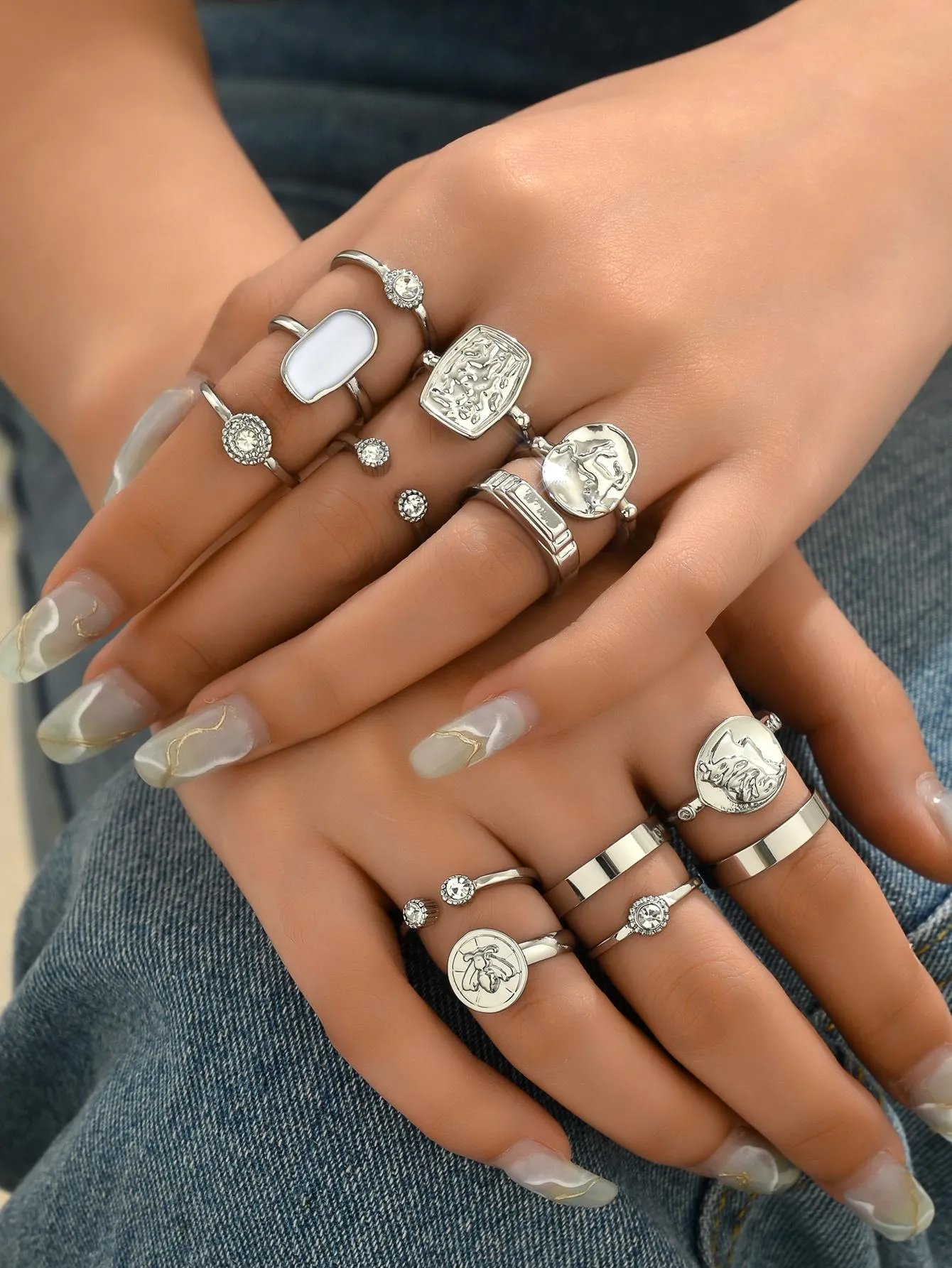 13pcs Rhinestone Decor Ring