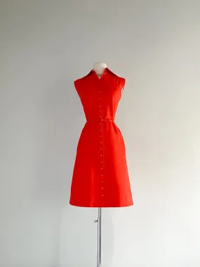 1960's Blood Orange Linen Dress By Shannon Rogers / SM