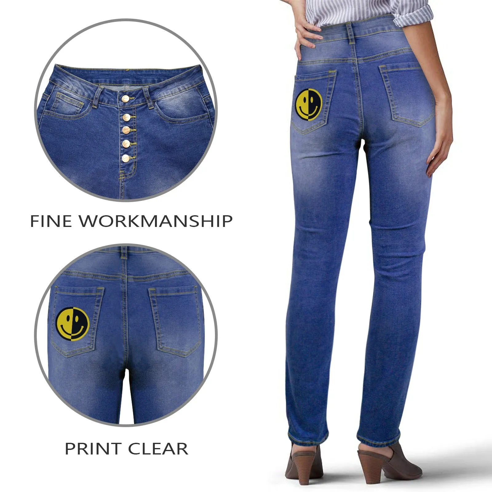 2 YIN YANG WATECH 2 copy Women's Jeans (Back Printing) (Model L75)