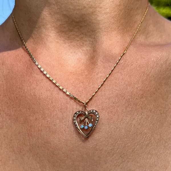 Antique Opal & Pearl Heart Pendant