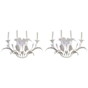 Art Nouveau Style Metal Floral Candelabra Sconces in White