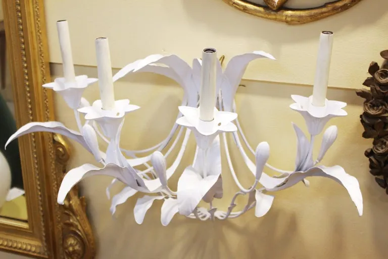 Art Nouveau Style Metal Floral Candelabra Sconces in White