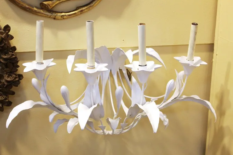 Art Nouveau Style Metal Floral Candelabra Sconces in White