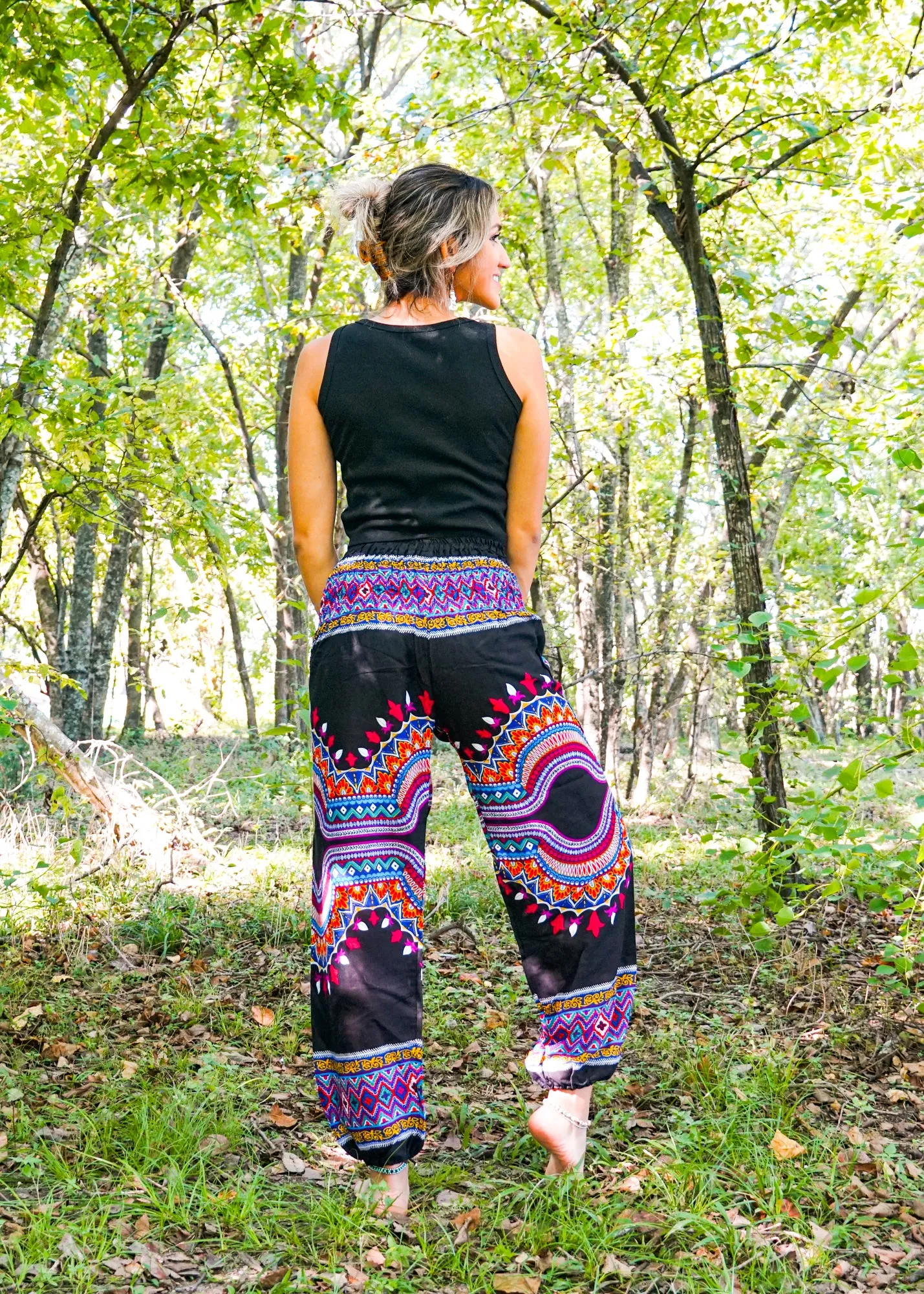 Black Pink Festive Mandala Harem Pants