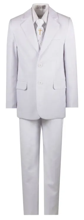 Boys Communion Slim Fit Suit with Religious Cross Neck Tie