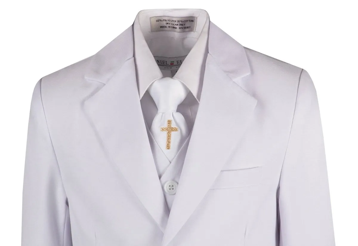 Boys Communion Slim Fit Suit with Religious Cross Neck Tie