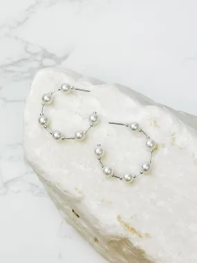 Classic Station Pearl Hoop Earrings - Silver