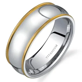 Classic Two-Tone 8mm Men's Genuine Titanium Band, Milgrain Edge, Comfort Fit, Size 8.5