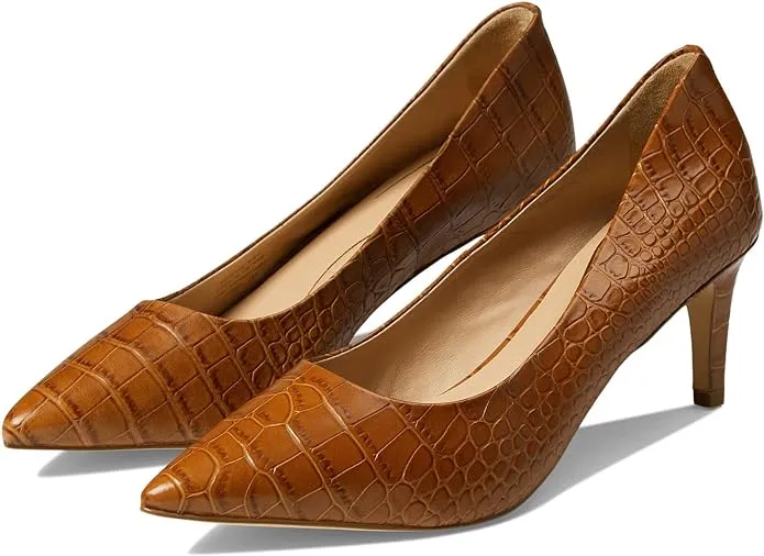 Cole Haan Vandam Pump Dark Sequoia Croc Embossed Pointed Toe Kitten Heeled Pumps