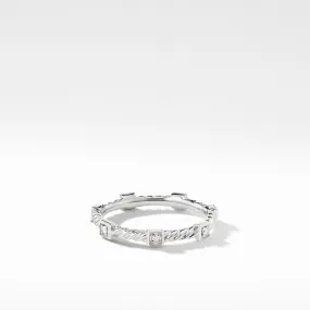 David Yurman Cable Collectibles Ring with Diamonds in 18K White Gold