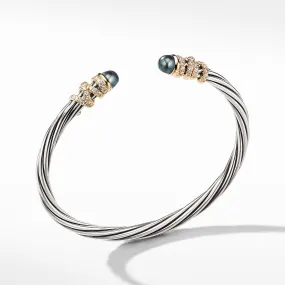 David Yurman Helena End Station Bracelet with Gray Pearls, Diamonds and 18K Gold, 4mm