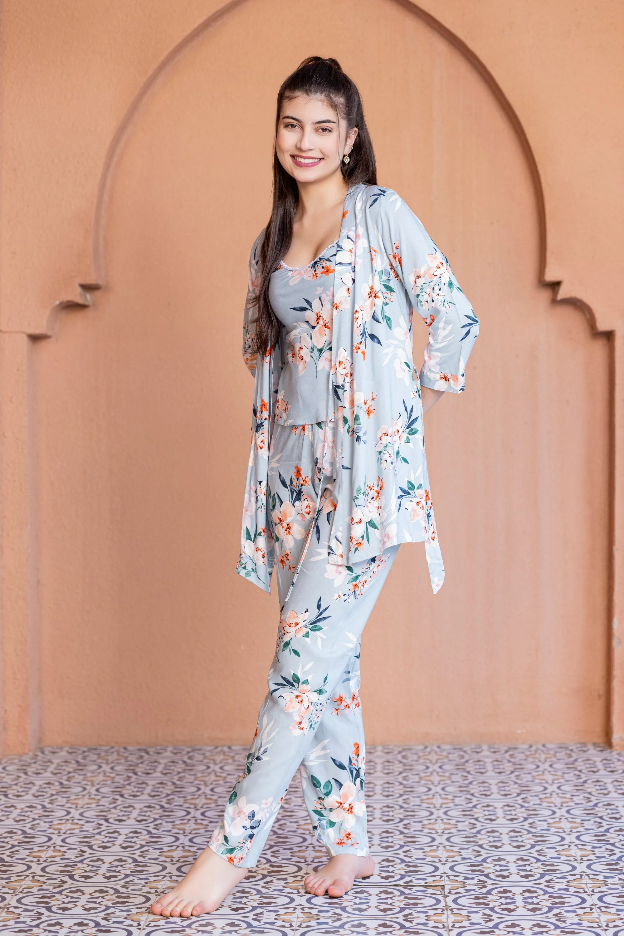 Floral Print pj set with Robe