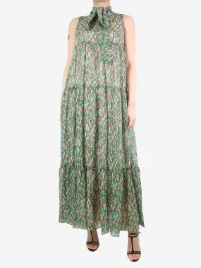 Green sleeveless floral maxi dress - size UK 12