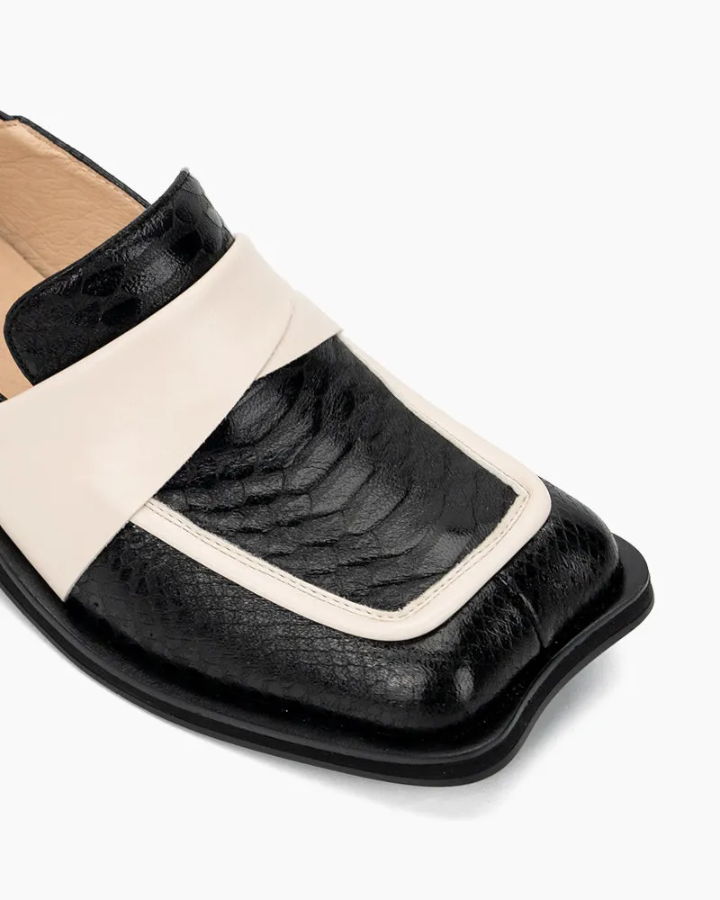 Irregular Square Toe Thick Heeled Retro Loafers