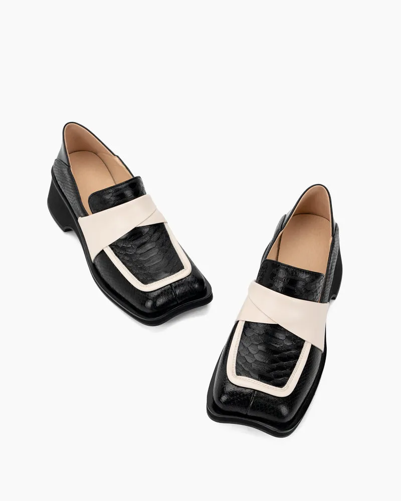 Irregular Square Toe Thick Heeled Retro Loafers