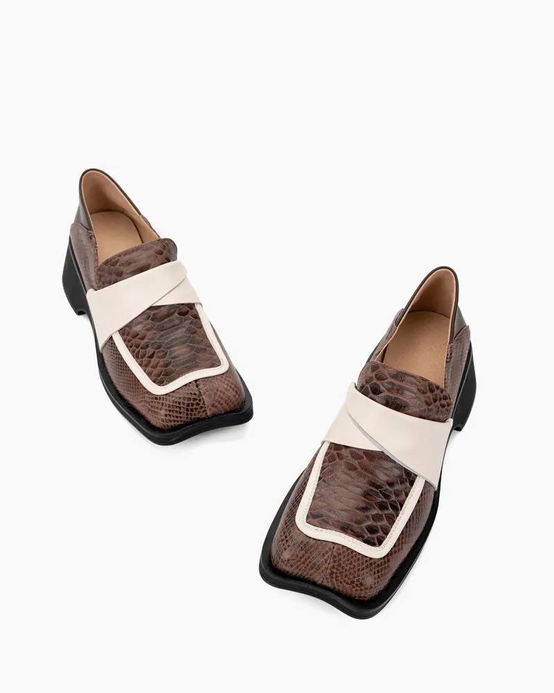 Irregular Square Toe Thick Heeled Retro Loafers