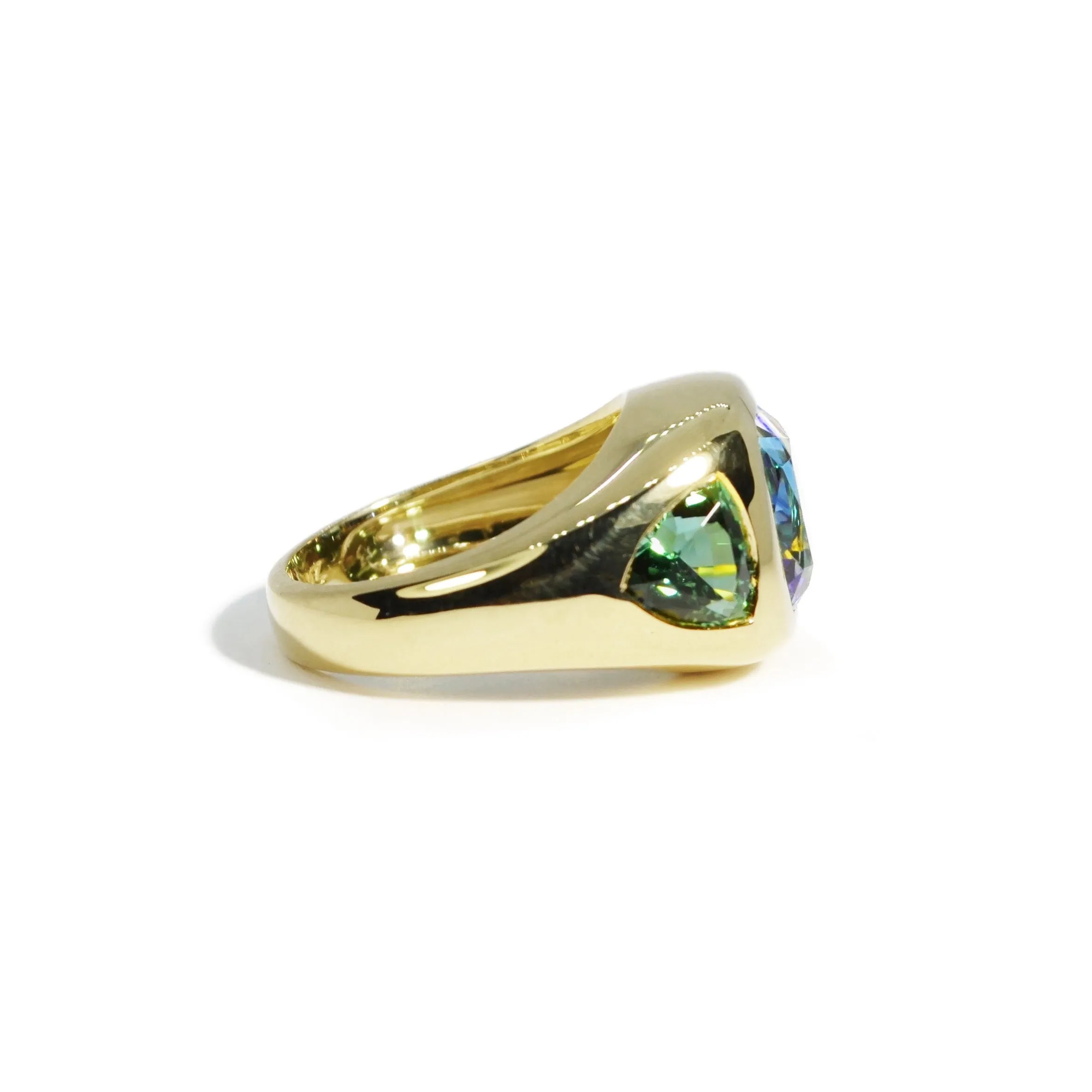 Lauren K - Gypsy Ring with Tanzanite and Green Tourmaline, 18k Yellow Gold