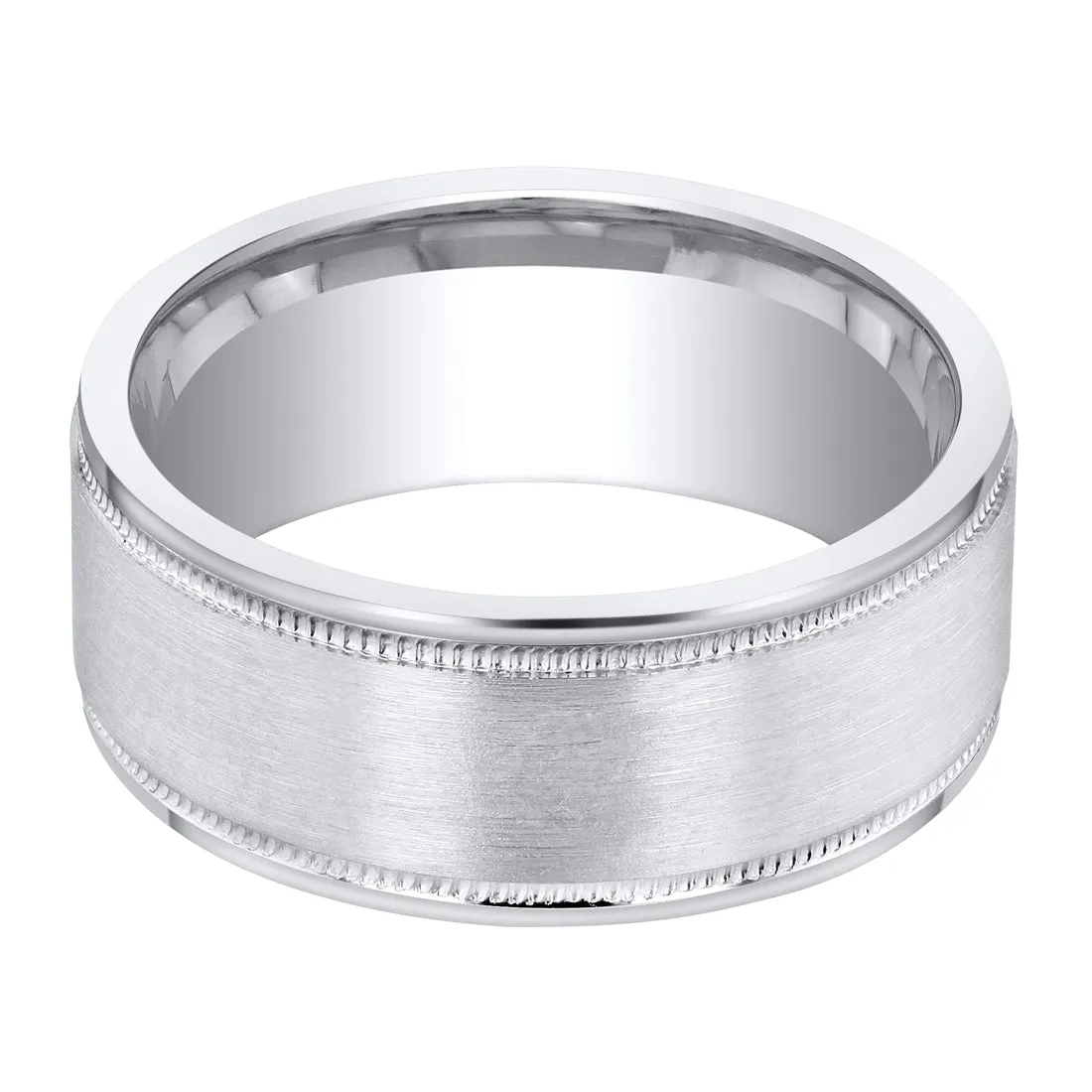 Men's Classic Milgrain Wedding Ring Band 8mm Sterling Silver Brush Matte Comfort Fit Size 13.5