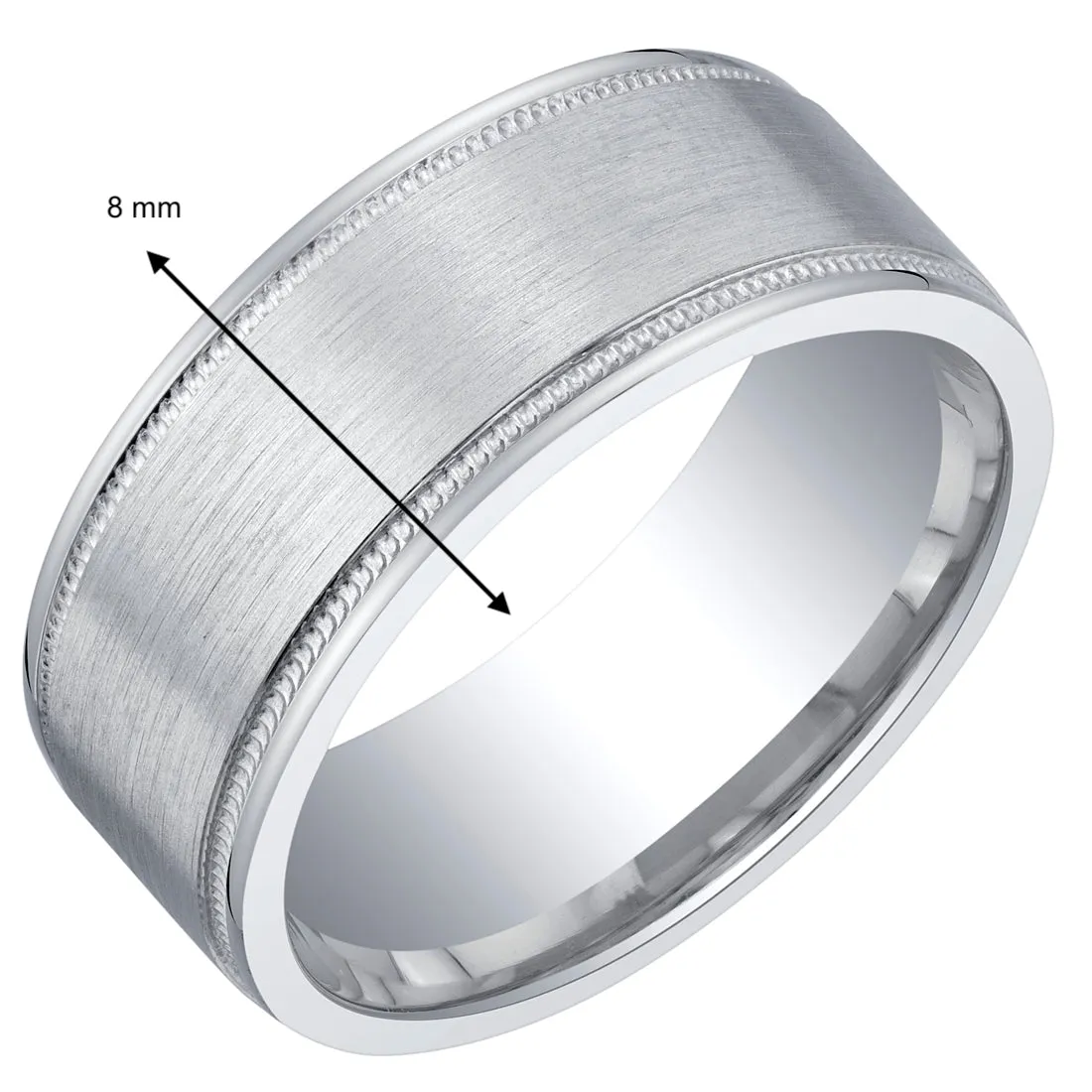 Men's Classic Milgrain Wedding Ring Band 8mm Sterling Silver Brush Matte Comfort Fit Size 13.5