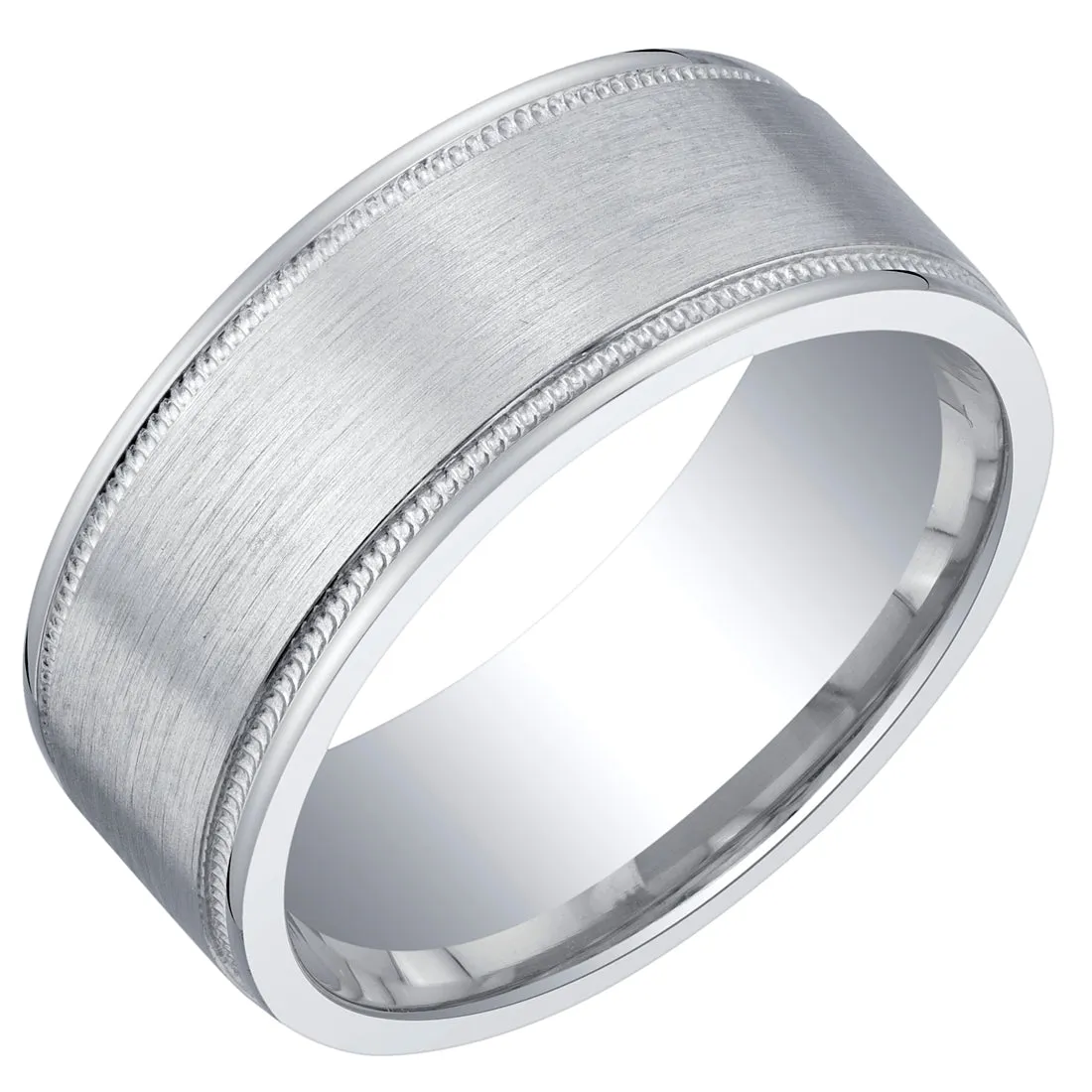 Mens Classic Sterling Silver Band in Milgrain Brushed Matte 8mm Comfort Fit Size 8.5