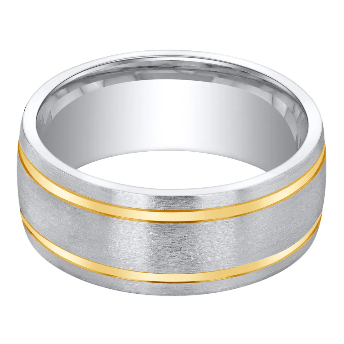 Men's Two-Tone Classic Sterling Silver Band, Brushed Matte, 8mm, Comfort Fit, Size 11.5