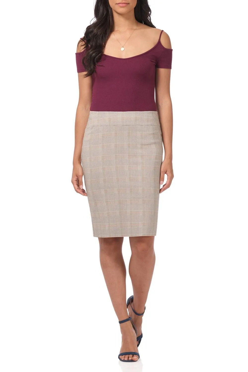 Midi Pencil Skirt with Pull-on Style Design