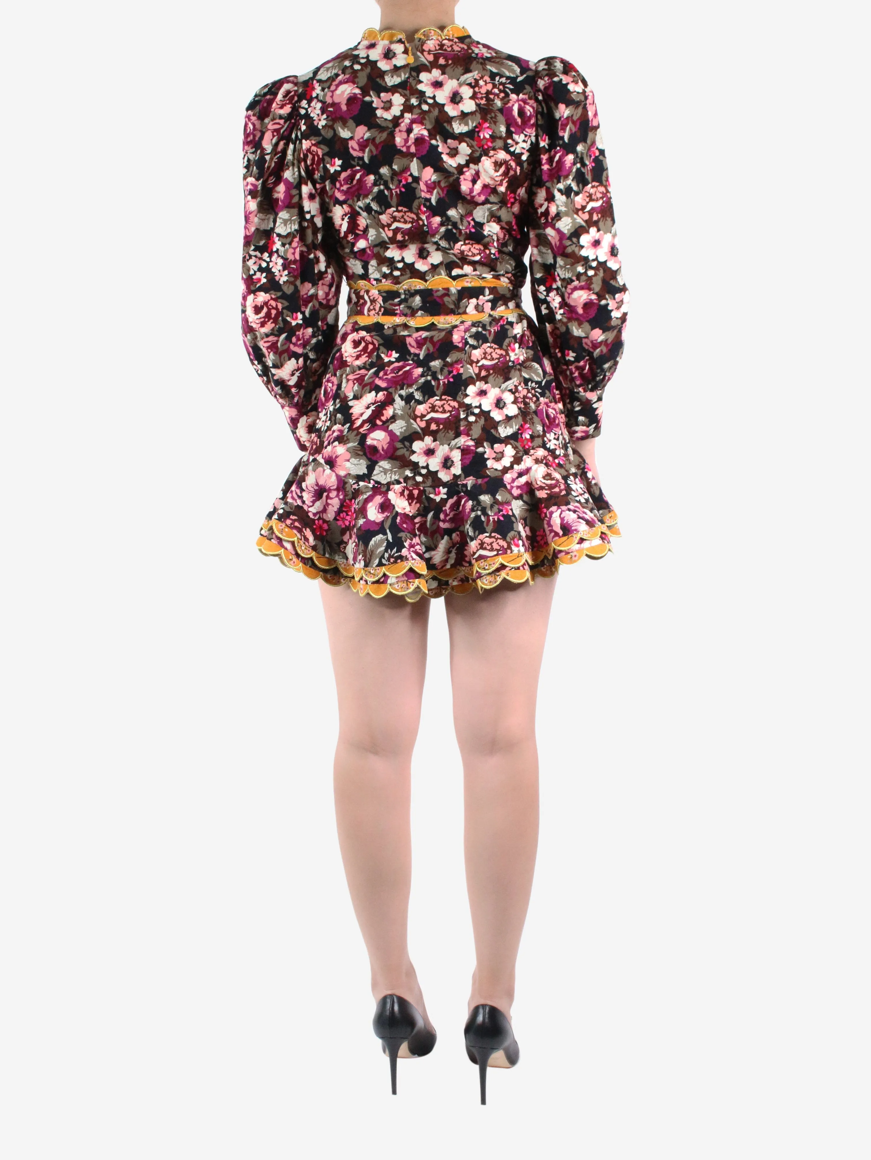 Multi corduroy floral printed dress with belt - size S