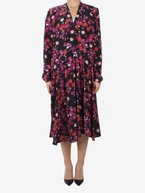 Multi padded shoulder floral midi dress - size UK 8