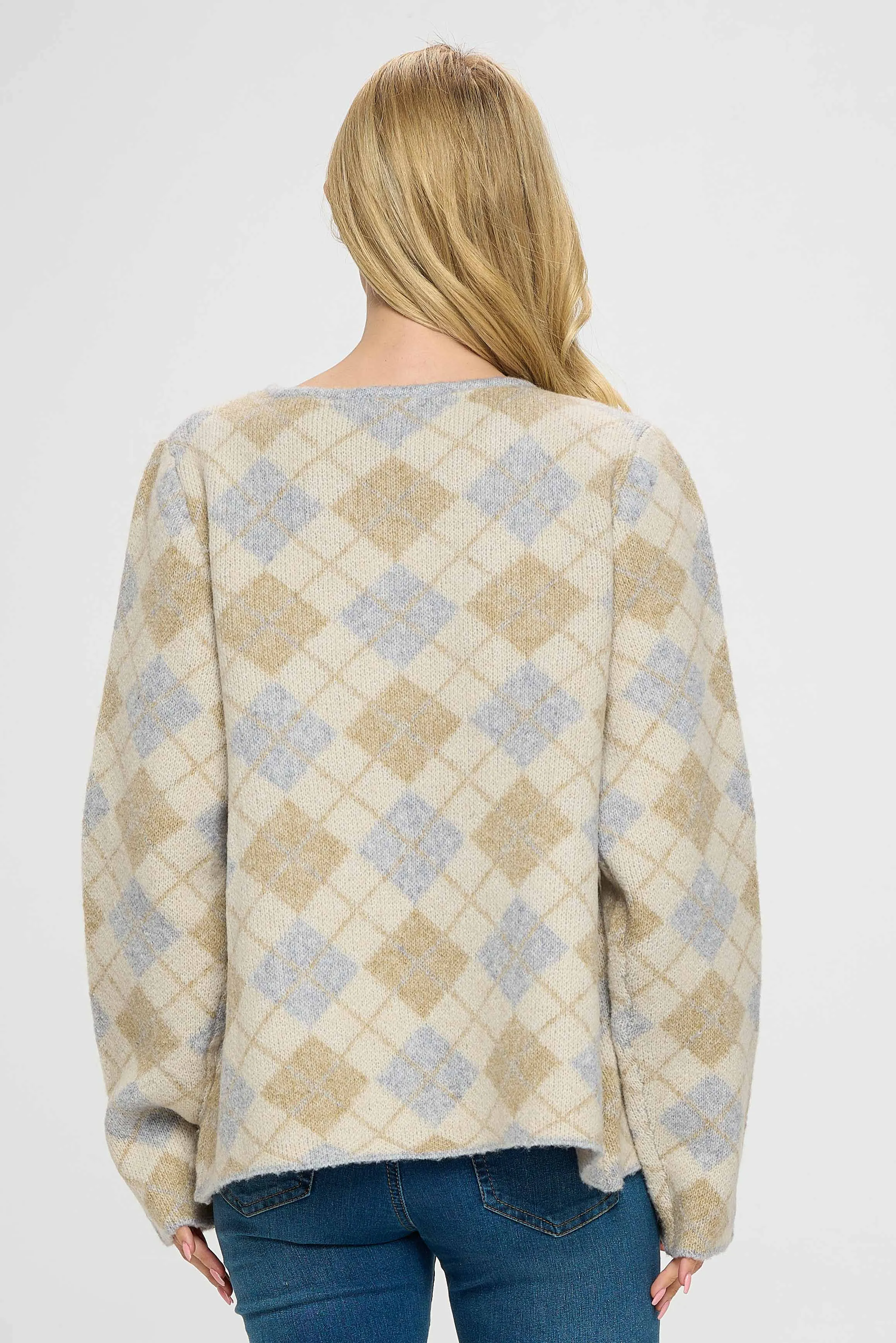 Neutral Tone Diamond Pattern Sweater Top