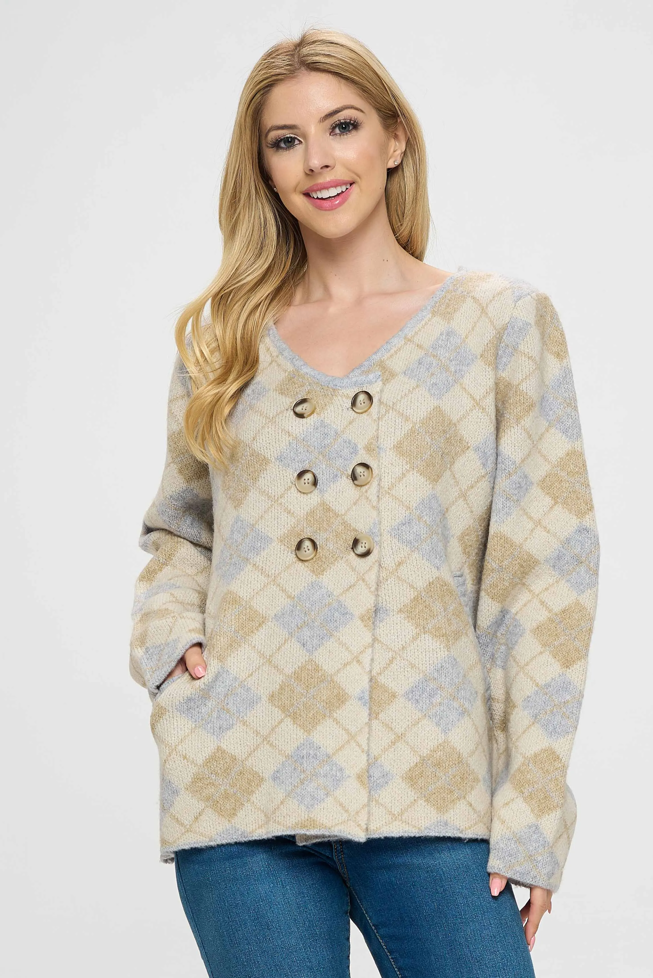 Neutral Tone Diamond Pattern Sweater Top