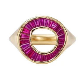 ORDER ONLY: 18K Gold Ruby Baguette Open Organic Circle Ring