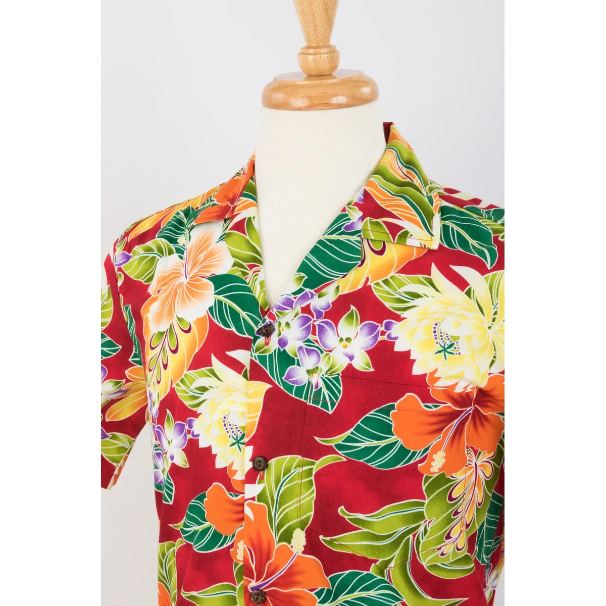 Paradise Tropical Print Aloha Shirts | Red