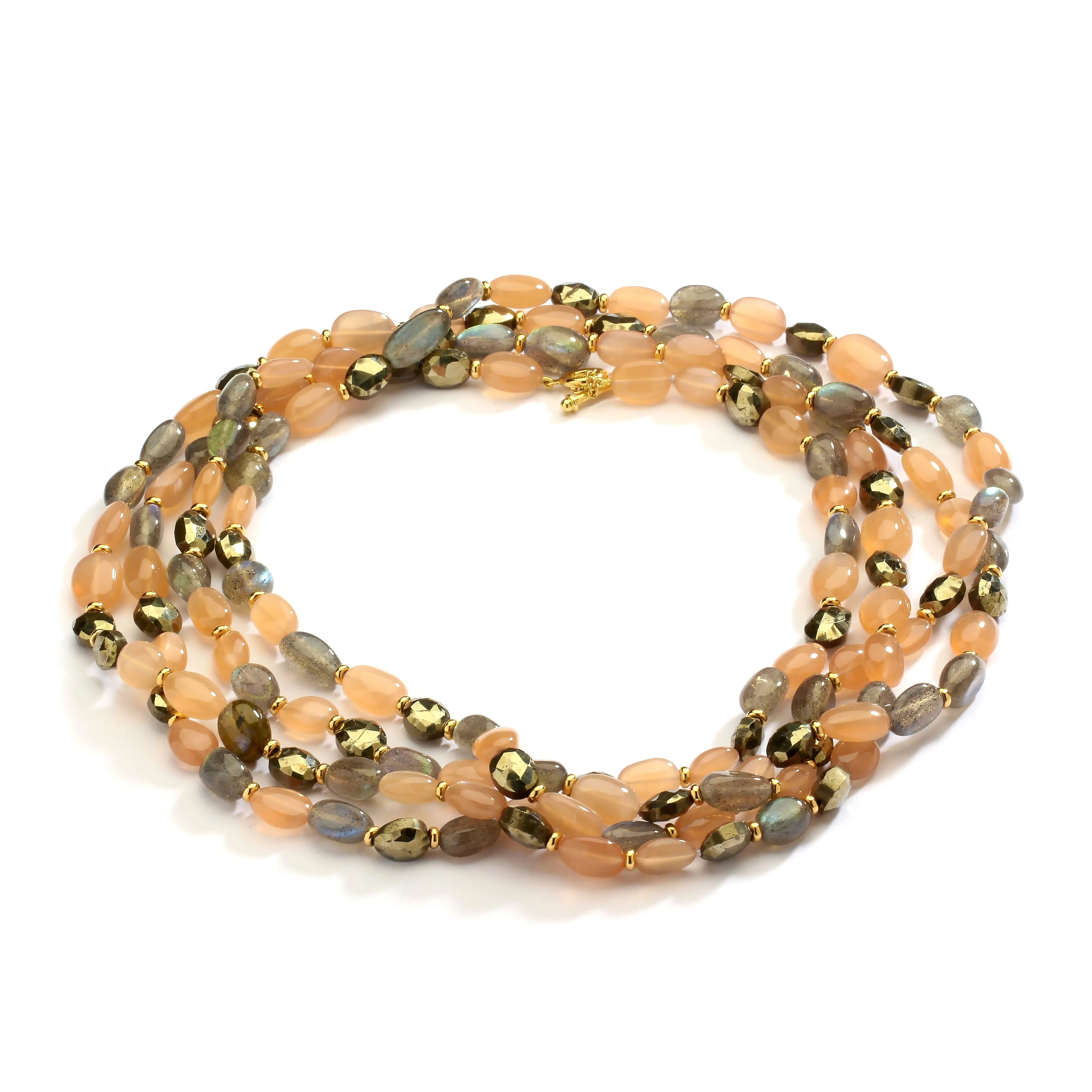 Peach Moonstone and Labradorite Mogul Bead Necklace