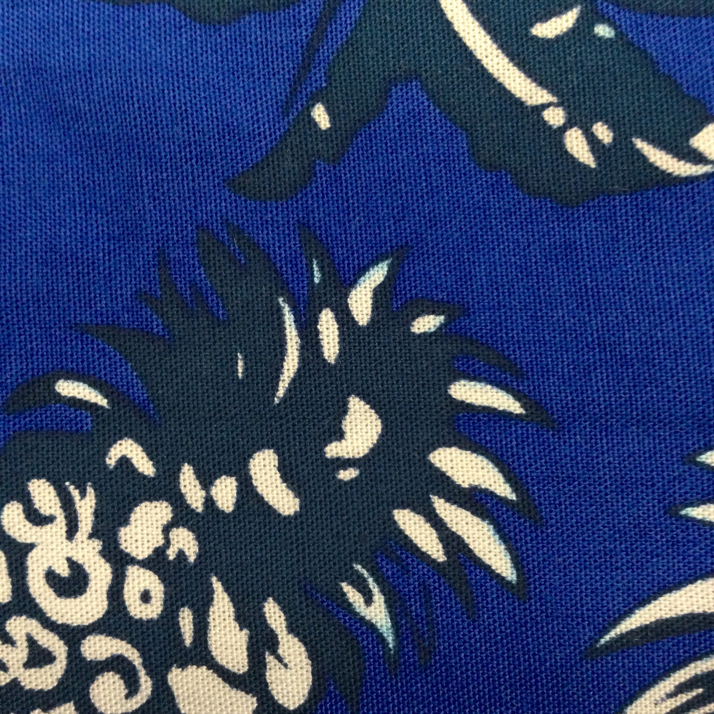 Pineapple and Palm Leaf Blue Rayon Hawaiian Fabric