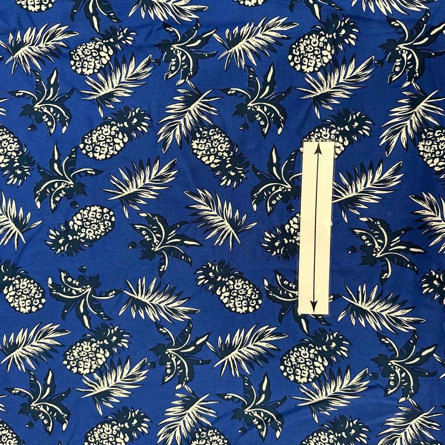 Pineapple and Palm Leaf Blue Rayon Hawaiian Fabric