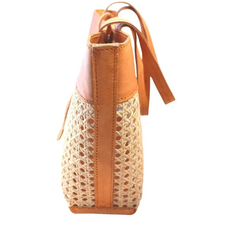 POPPY   SAGE | Madeline Cane and Leather Tote