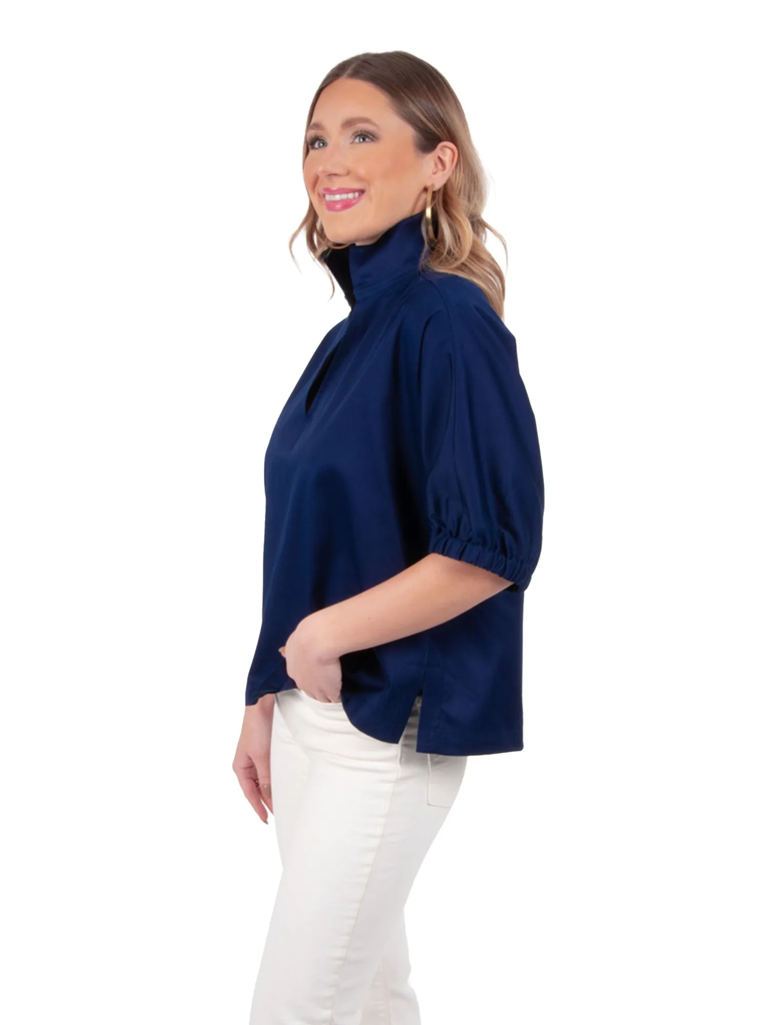 Poppy Top - Navy Cotton Poplin