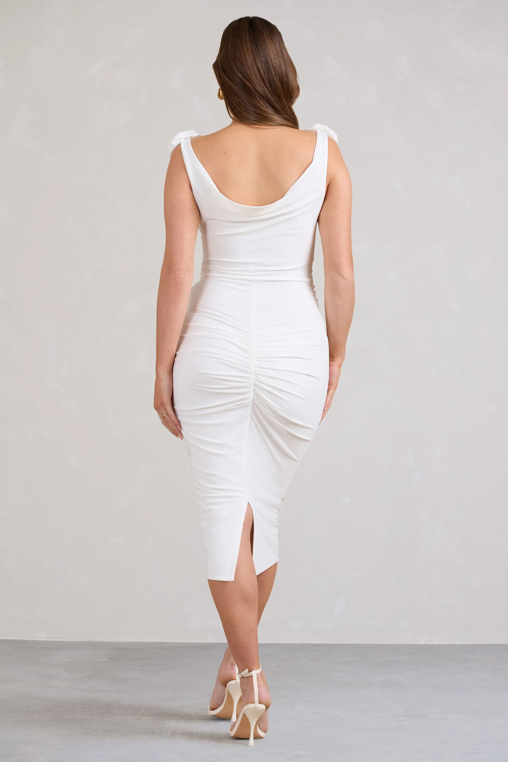 Rosy | White Cowl-Neck Maternity Midi Dress With Flowers