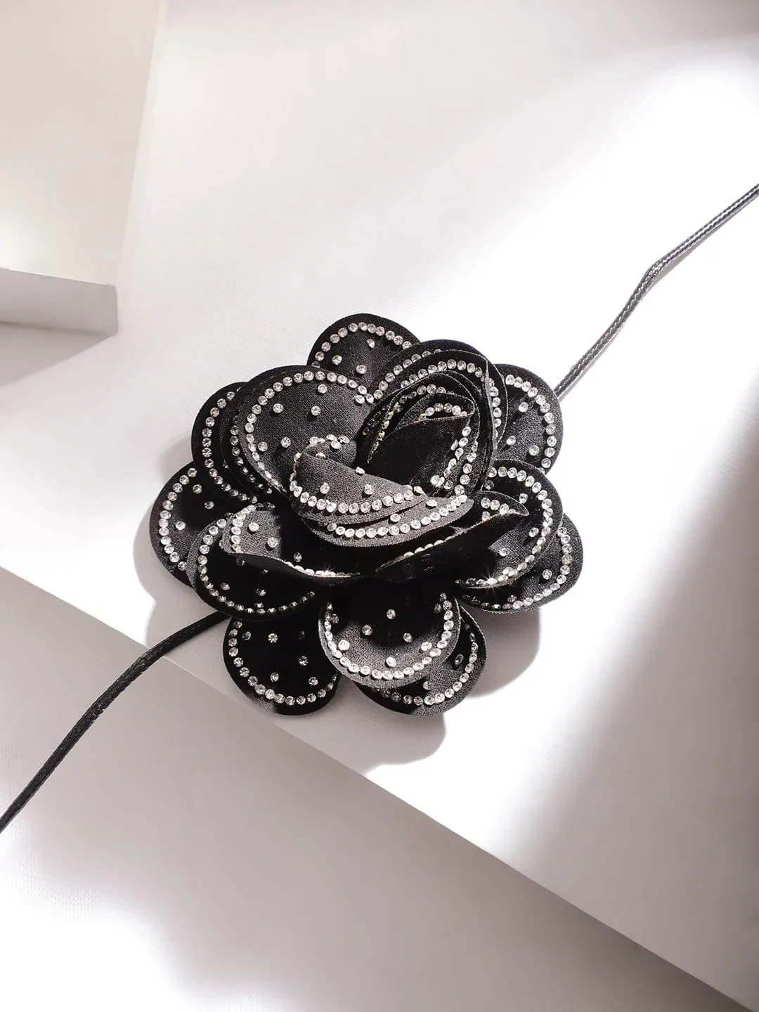 Rubans Voguish Women's Black Colored Floral Pendant Zircon Studded Choker