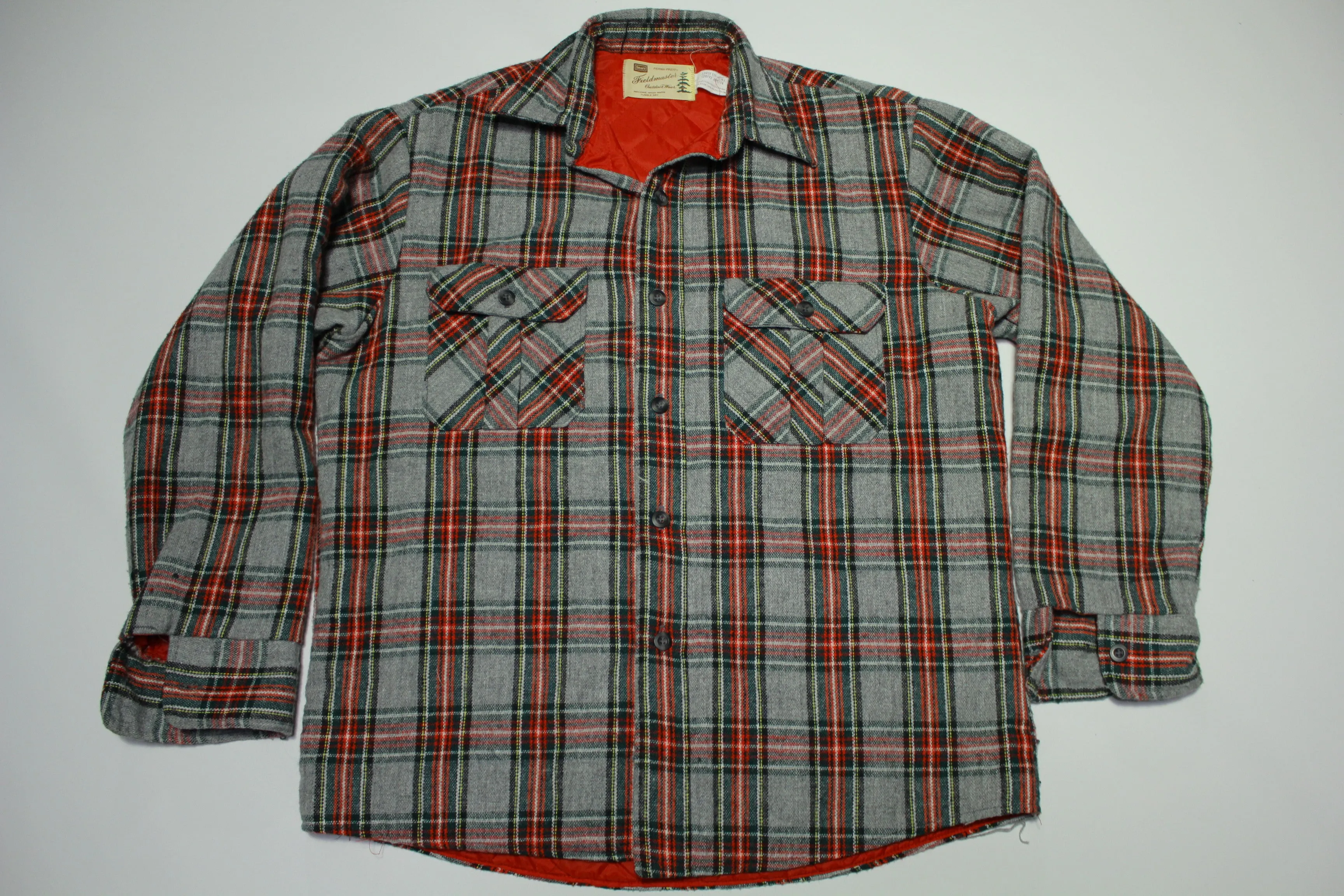 Sears Fieldmaster Perma-Prest Quilt Lined Vintage 60's Outdoor Wear Flannel Pocket Shirt