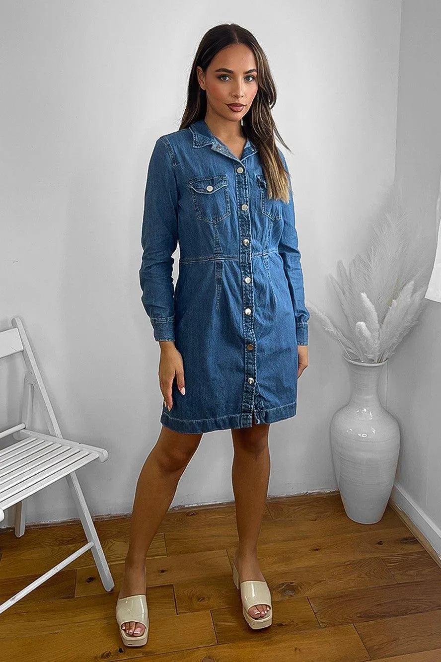 Silver Hardware 100% Cotton Denim Smart Dress