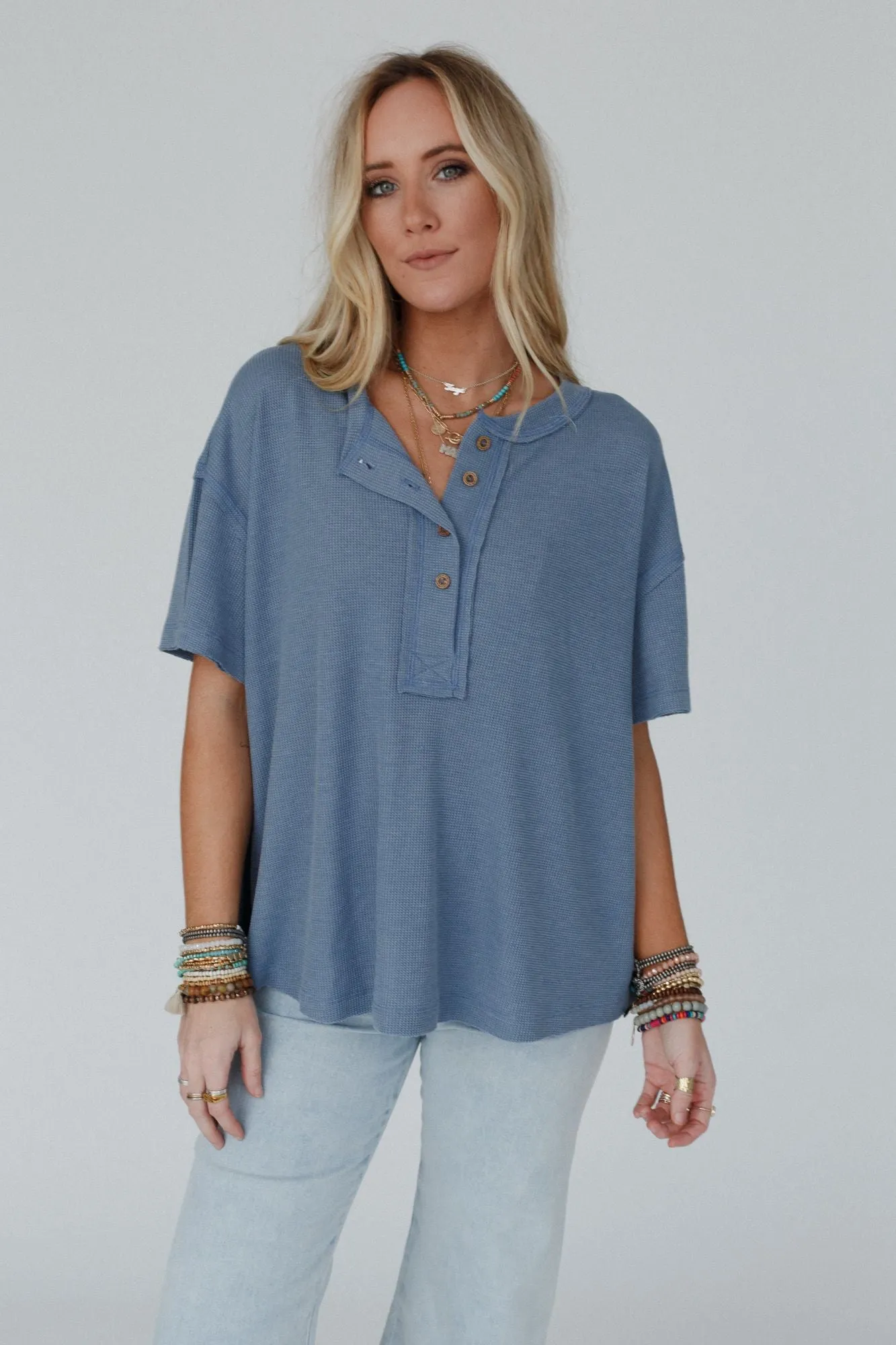 Soft Plume Henley Top - Blue Slate