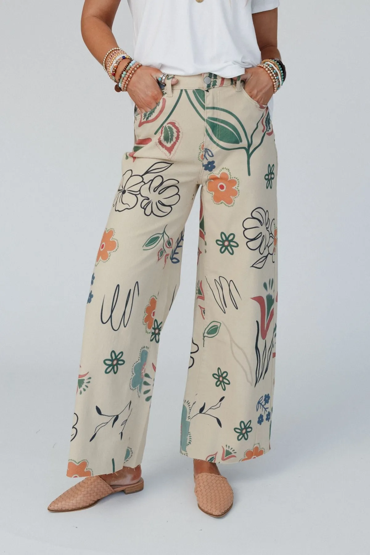 Toscana Printed Wide Leg Pants - Khaki