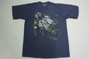 Tribal Native American Indian Vintage 90's Feather Headdress Single Stitch T-Shirt