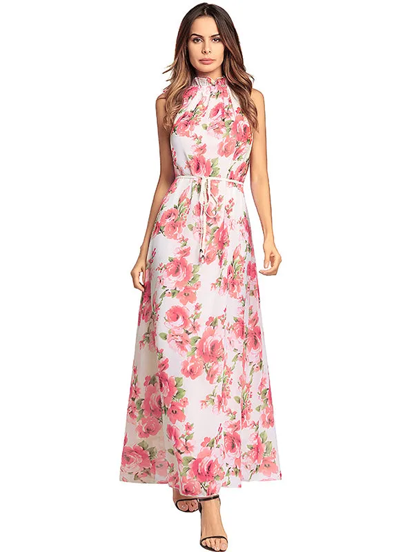 Women Sex Halter Floral Maxi Dress