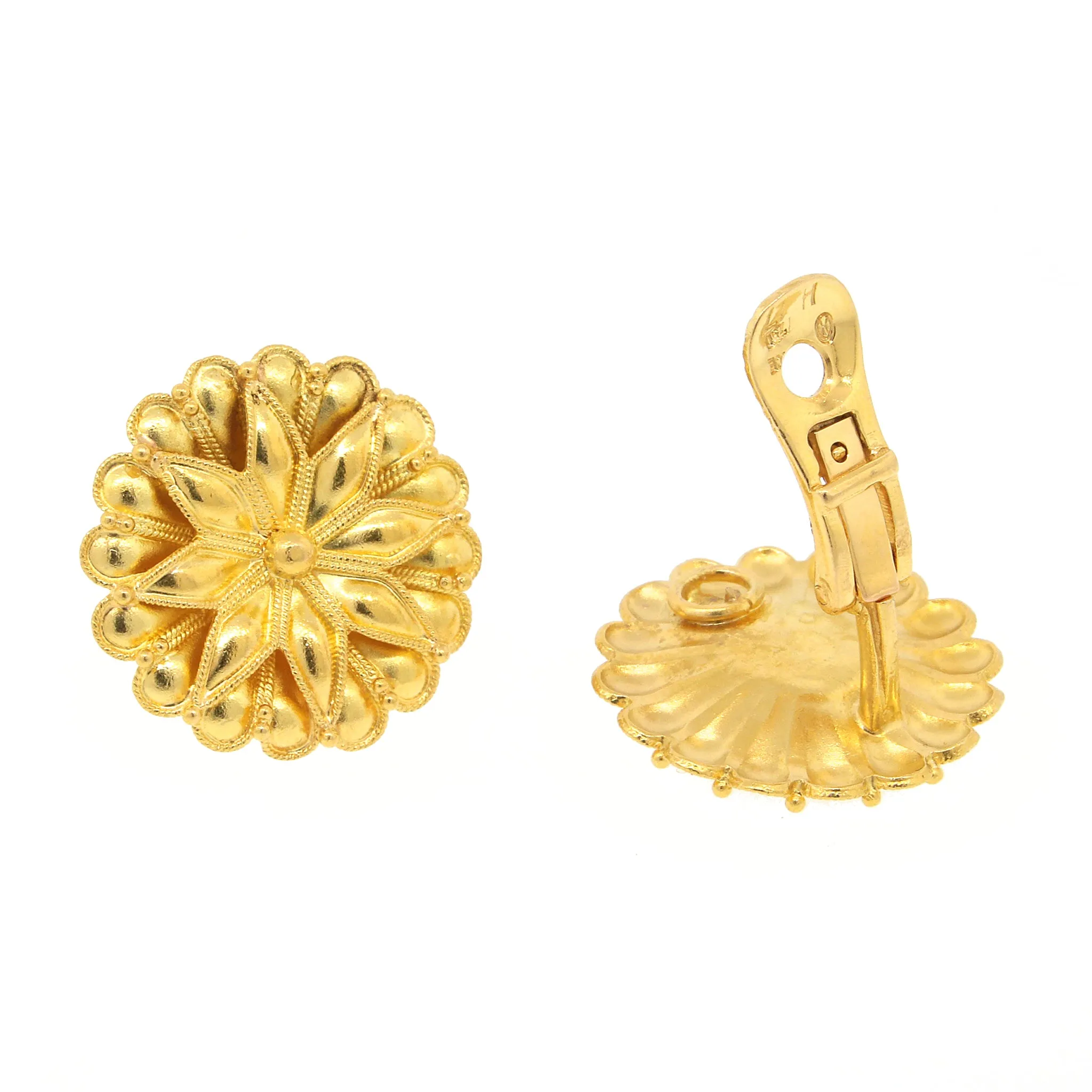 Zolotas Vintage Floral Yellow Gold Clip-on Earrings